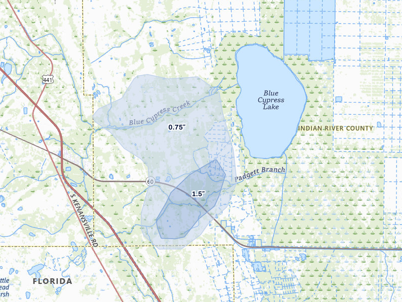 NEXRAD radar-signature map of the hail storm over Vero Beach, FL on Aug 21, 2026