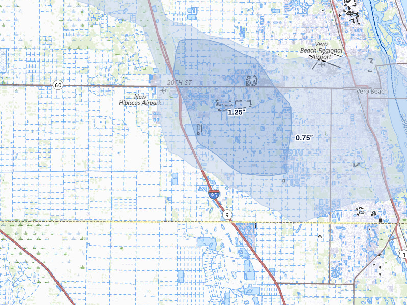 NEXRAD radar-signature map of the hail storm over Vero Beach, FL on Aug 26, 2026