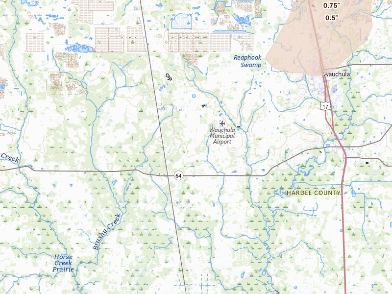 Radar-estimated hail-size map of the storm over Wauchula, FL on Mar 15, 2026