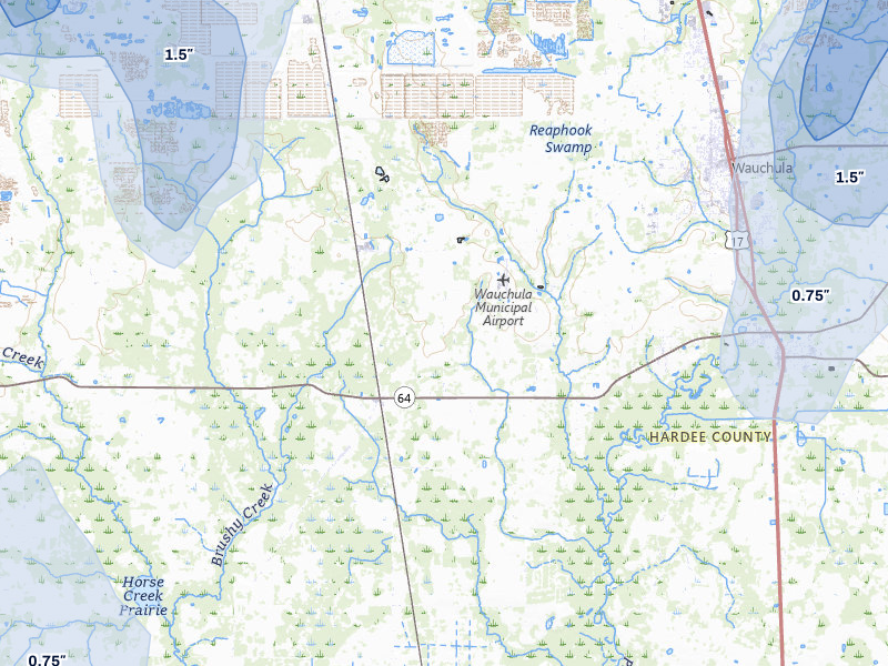 NEXRAD radar-signature map of the hail over Wauchula, FL