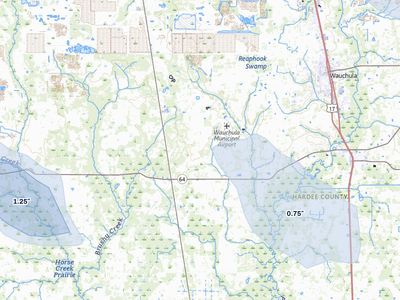 NEXRAD radar-signature map of the hail storm over Wauchula, FL on Jun 27, 2026