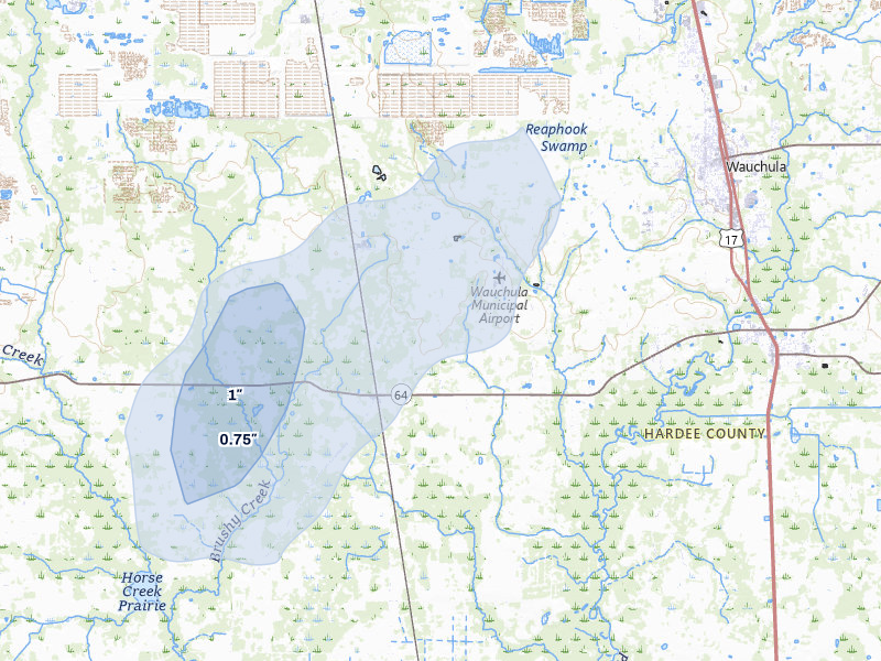 NEXRAD radar-signature map of the hail storm over Wauchula, FL on Jun 29, 2026