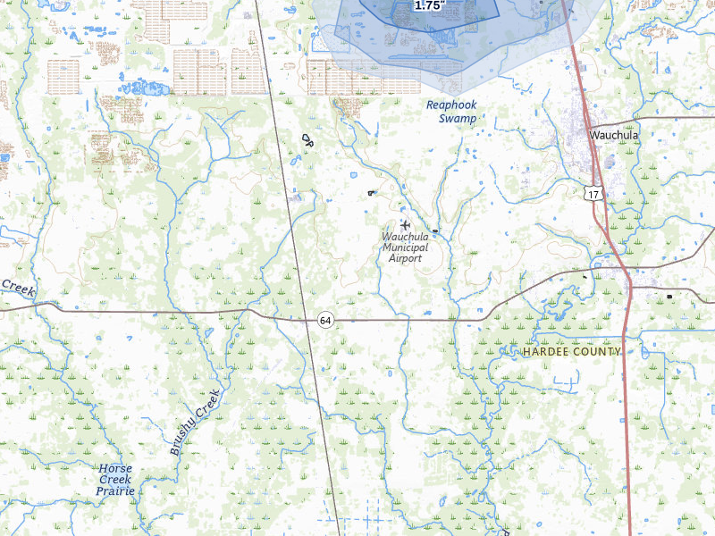 NEXRAD radar-signature map of the hail storm over Wauchula, FL on Jul 12, 2026