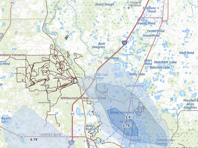 NEXRAD radar-signature map of the hail storm over Webster, FL on Mar 5, 2026