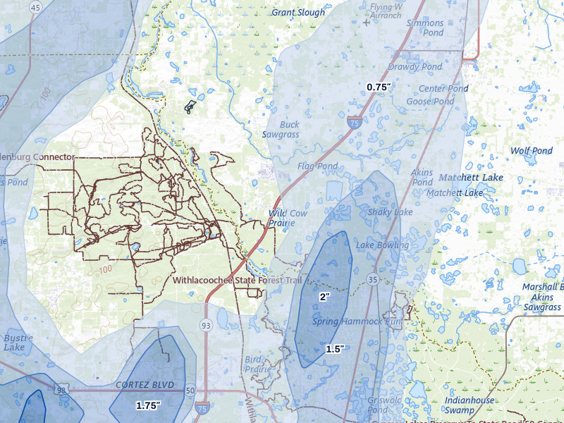 NEXRAD radar-signature map of the hail over Webster, FL