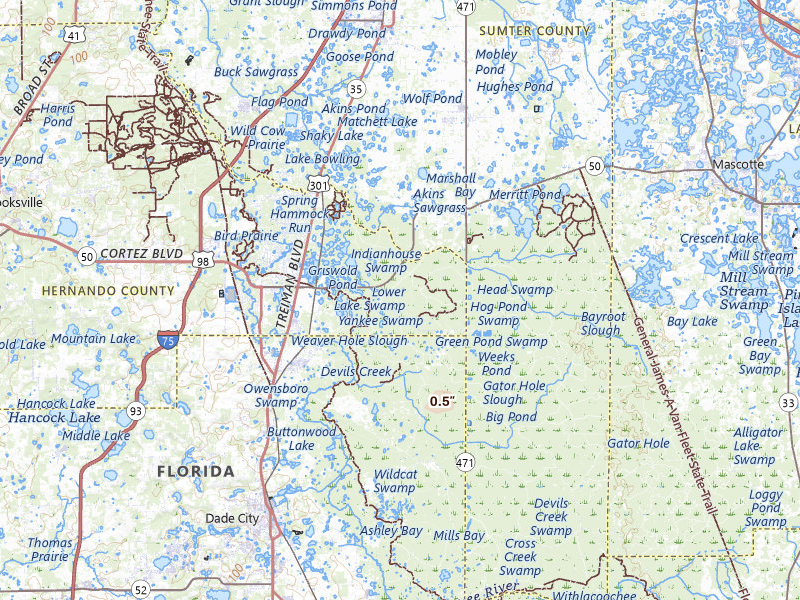 Radar-estimated hail-size map of the storm over Webster, FL on Apr 6, 2026
