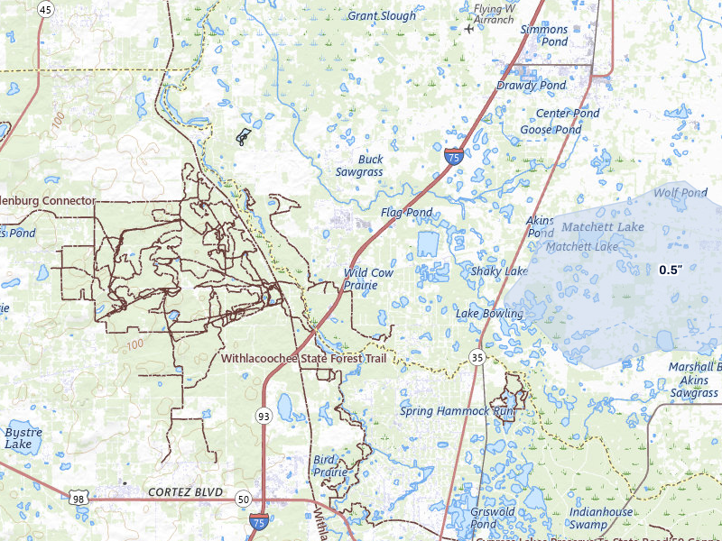 NEXRAD radar-signature map of the hail storm over Webster, FL on Jul 12, 2026