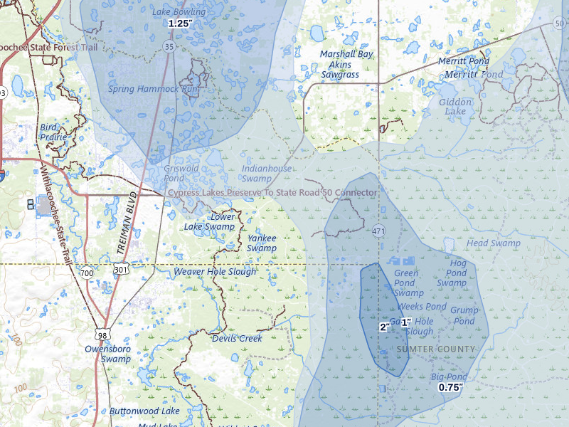 NEXRAD radar-signature map of the hail storm over Webster, FL on Aug 8, 2026