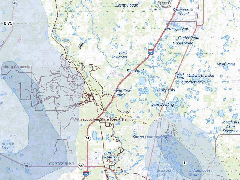 NEXRAD radar-signature map of the hail storm over Webster, FL on Aug 9, 2026