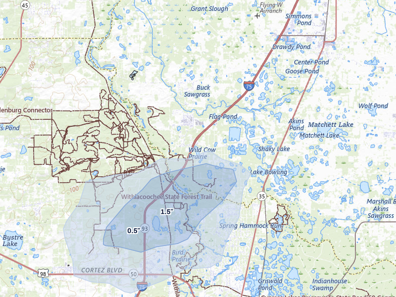 NEXRAD radar-signature map of the hail storm over Webster, FL on Aug 11, 2026