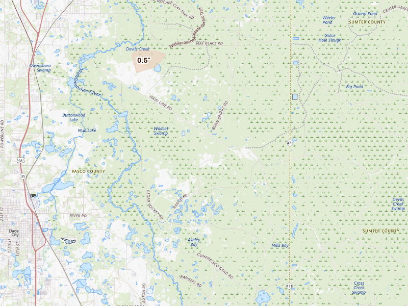Radar-estimated hail-size map of the storm over Webster, FL