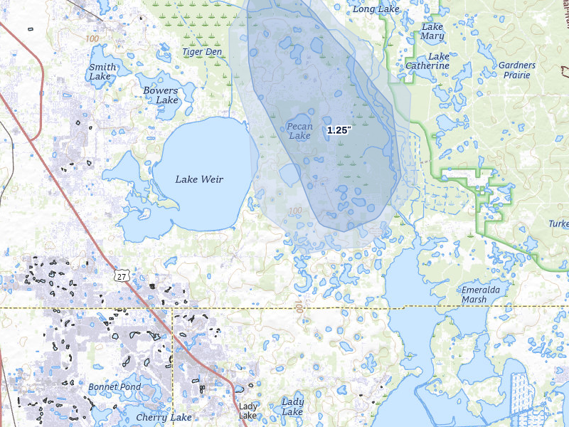 NEXRAD radar-signature map of the hail storm over Weirsdale, FL on May 17, 2026