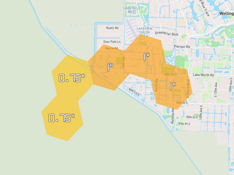 Hail map of Wellington, FL on Jul 6, 2026, hail up to 1"