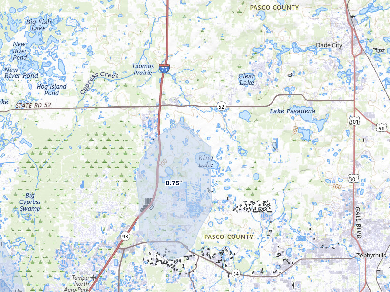NEXRAD radar-signature map of the hail storm over Wesley Chapel, FL on Mar 5, 2026