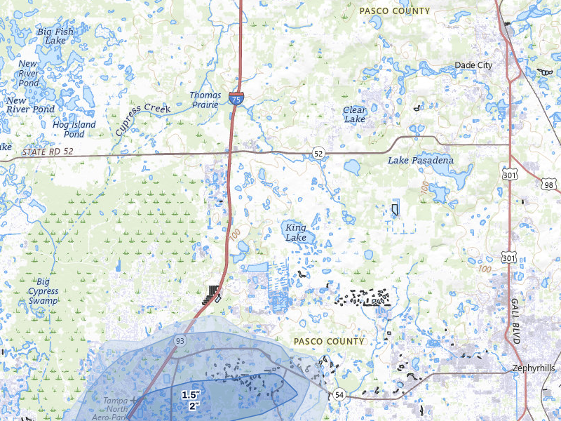 NEXRAD radar-signature map of the hail storm over Wesley Chapel, FL on Jun 26, 2026