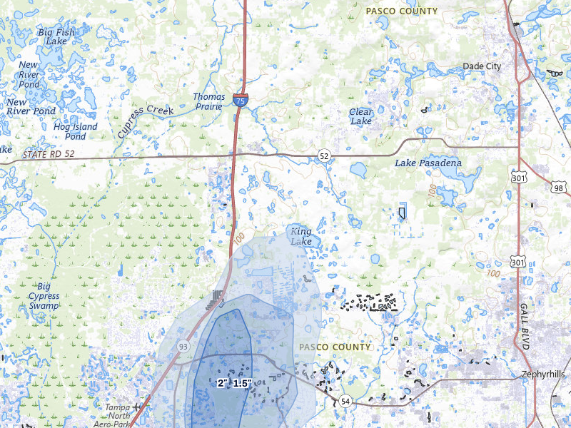 NEXRAD radar-signature map of the hail storm over Wesley Chapel, FL on Jul 10, 2026