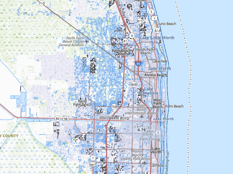 NEXRAD radar-signature map of the hail storm over West Palm Beach, FL on Feb 28, 2026