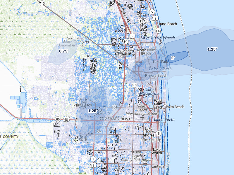 NEXRAD radar-signature map of the hail storm over West Palm Beach, FL on Mar 16, 2026