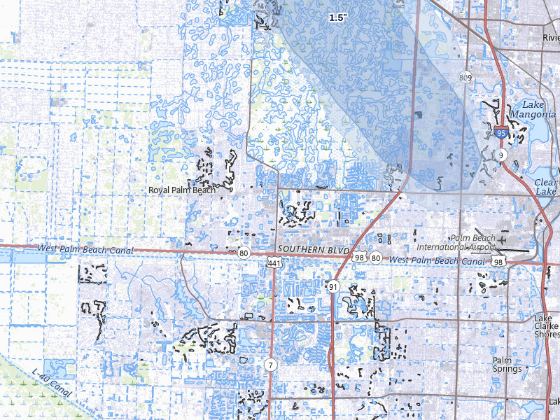 NEXRAD radar-signature map of the hail over West Palm Beach, FL