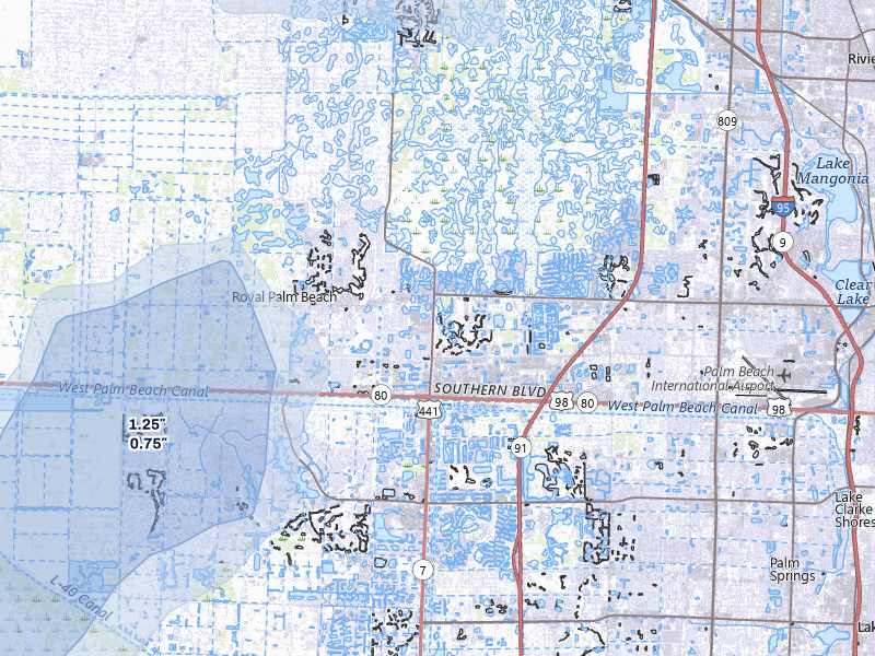 NEXRAD radar-signature map of the hail storm over West Palm Beach, FL on Jul 12, 2026