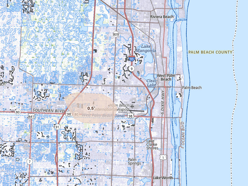 Radar-estimated hail-size map of the storm over West Palm Beach, FL