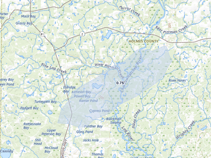 NEXRAD radar-signature map of the hail over Westville, FL