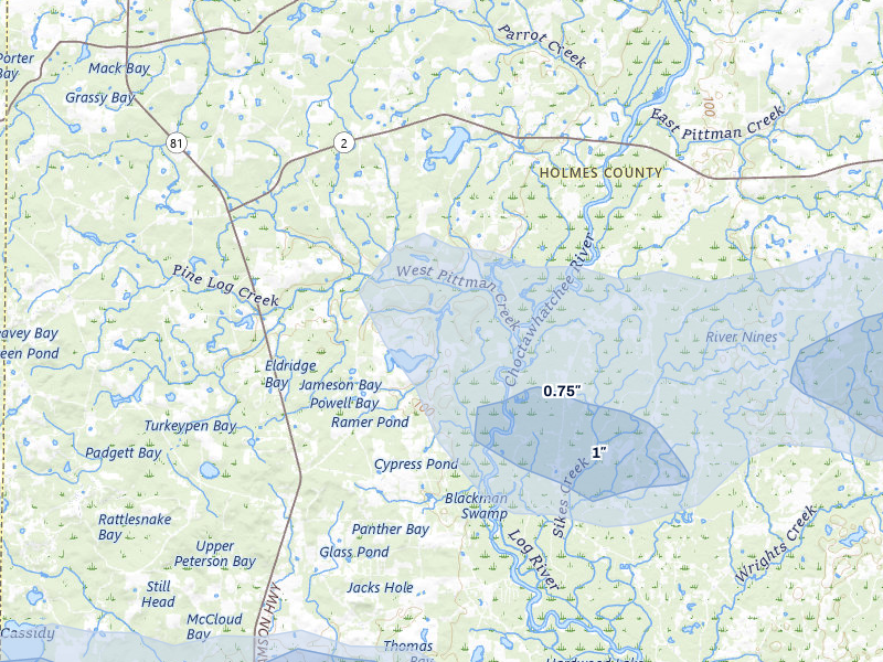 NEXRAD radar-signature map of the hail storm over Westville, FL on May 7, 2026