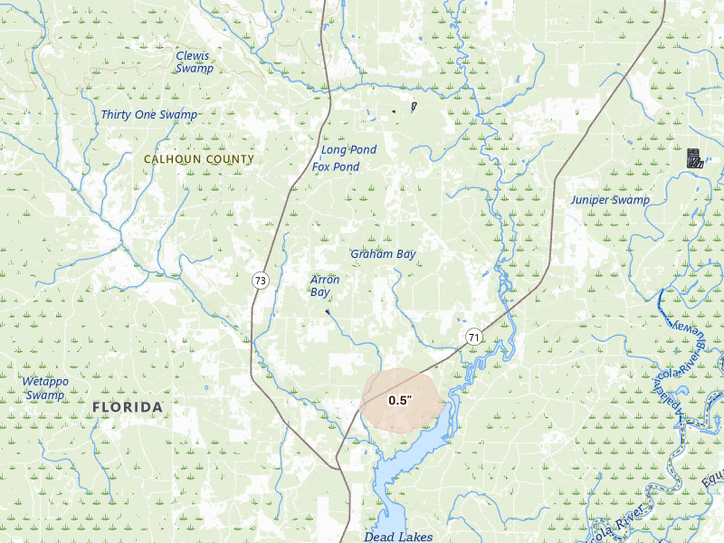 Radar-estimated hail-size map of the storm over Wewahitchka, FL