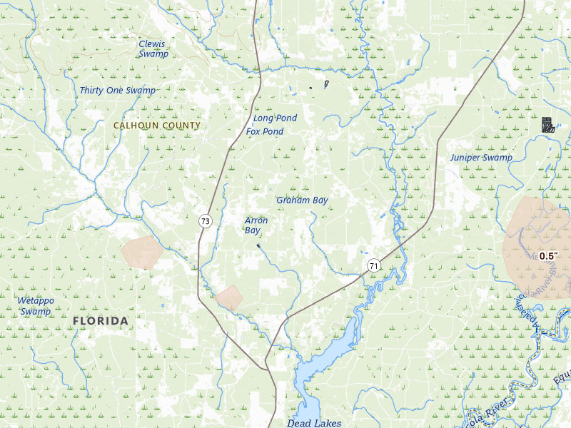 Radar-estimated hail-size map of the storm over Wewahitchka, FL on Jul 27, 2026