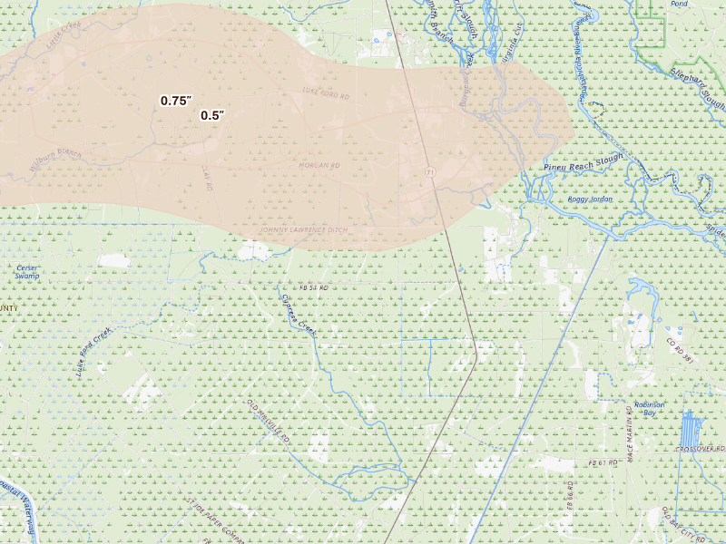 Radar-estimated hail-size map of the storm over Wewahitchka, FL