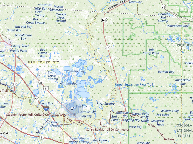 NEXRAD radar-signature map of the hail storm over White Springs, FL on Jul 11, 2026