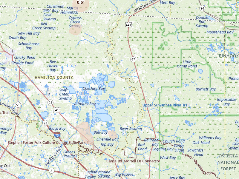 Radar-estimated hail-size map of the storm over White Springs, FL on Jul 30, 2026