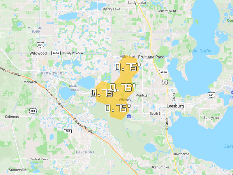Hail map of Wildwood, FL on Jun 30, 2026, hail up to 0.75"