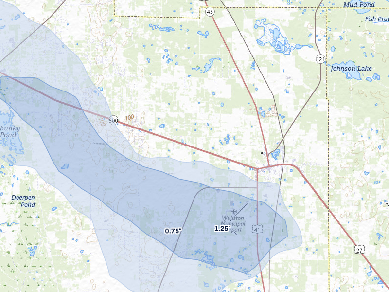 NEXRAD radar-signature map of the hail storm over Williston, FL on Jun 30, 2026