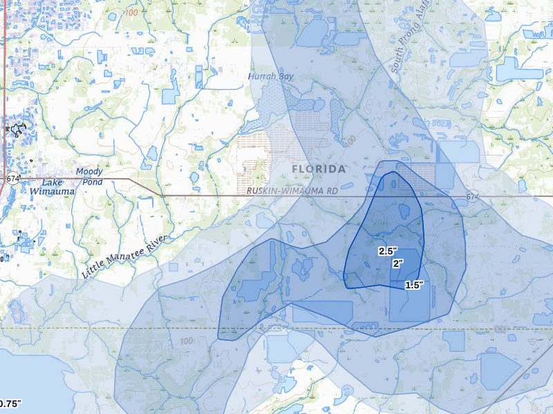 NEXRAD radar-signature map of the hail storm over Wimauma, FL on Mar 5, 2026
