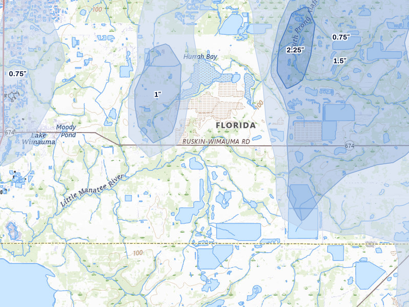 NEXRAD radar-signature map of the hail over Wimauma, FL