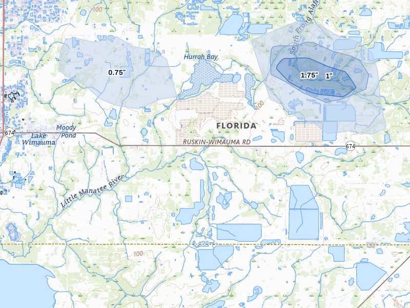 NEXRAD radar-signature map of the hail storm over Wimauma, FL on Jun 27, 2026