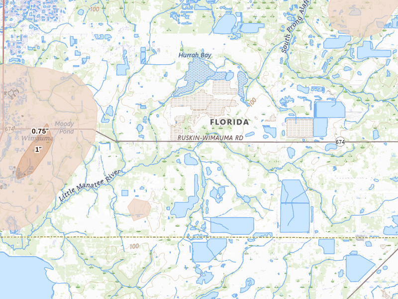 Radar-estimated hail-size map of the storm over Wimauma, FL on Jun 30, 2026