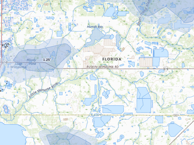 NEXRAD radar-signature map of the hail storm over Wimauma, FL on Jun 30, 2026