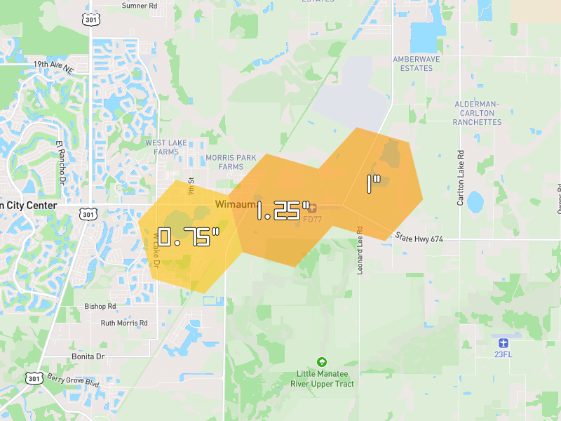 Hail map of Wimauma, FL on Jun 30, 2026, hail up to 1.25"