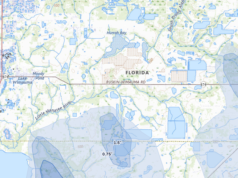 NEXRAD radar-signature map of the hail storm over Wimauma, FL on Jul 10, 2026