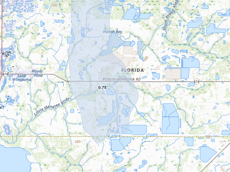 NEXRAD radar-signature map of the hail storm over Wimauma, FL on Jul 26, 2026