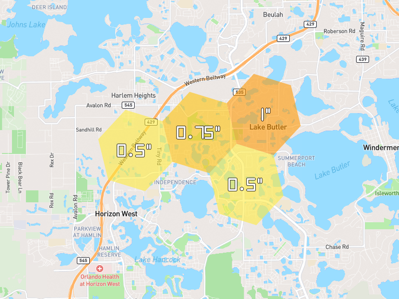 Hail map of Windermere, FL on Jun 30, 2026, hail up to 1"
