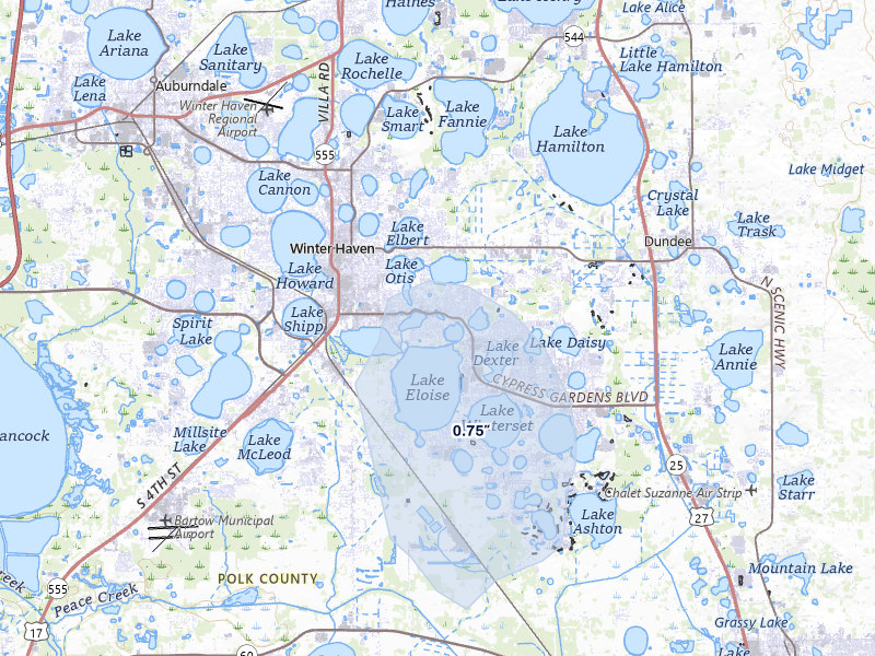 NEXRAD radar-signature map of the hail storm over Winter Haven, FL on Jun 28, 2026