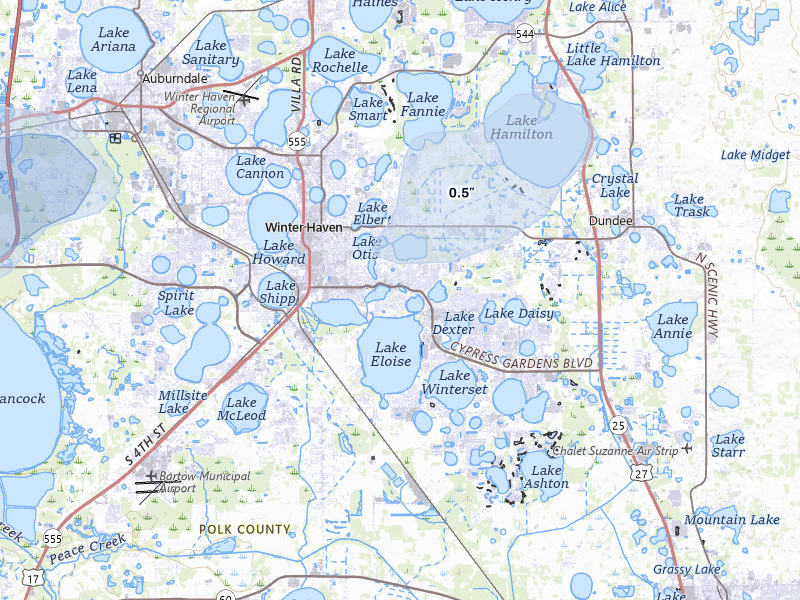 NEXRAD radar-signature map of the hail over Winter Haven, FL