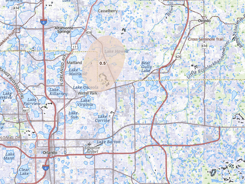 Radar-estimated hail-size map of the storm over Winter Park, FL
