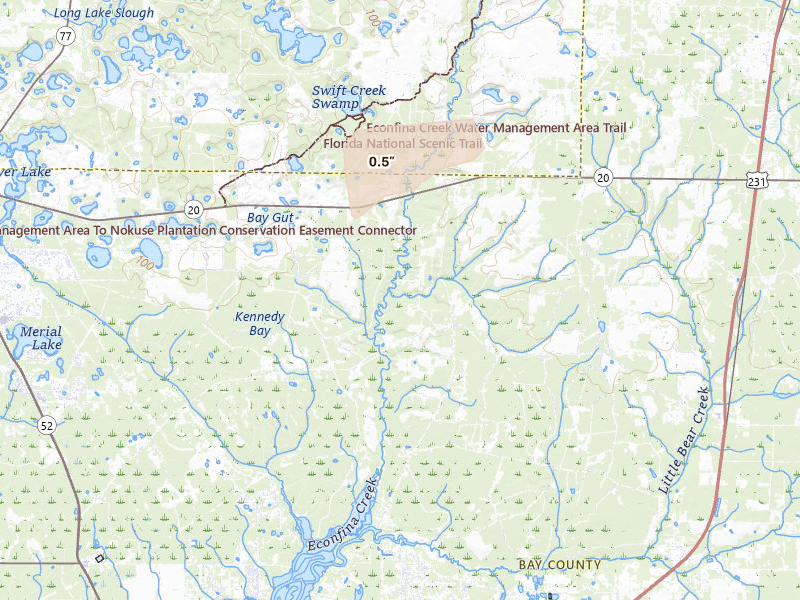 Radar-estimated hail-size map of the storm over Youngstown, FL on Jul 11, 2026