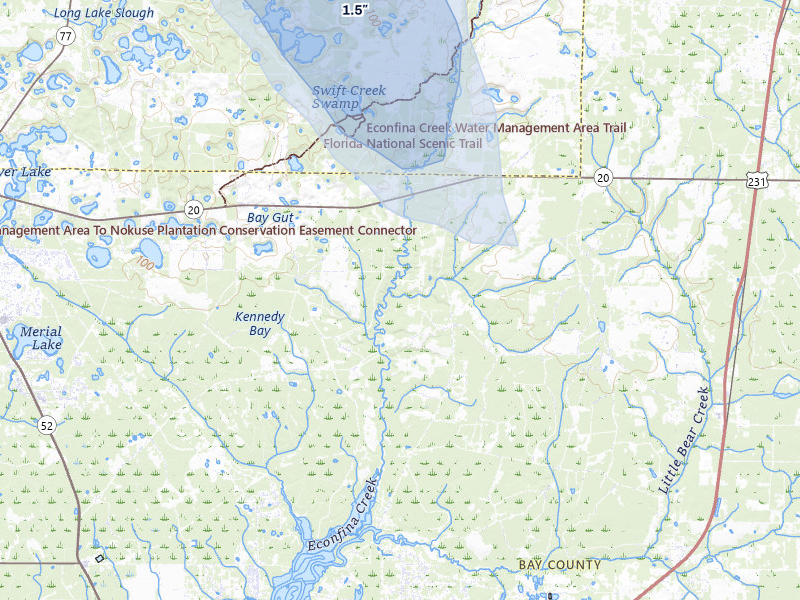 NEXRAD radar-signature map of the hail storm over Youngstown, FL on Jul 27, 2026