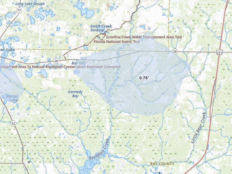 NEXRAD radar-signature map of the hail storm over Youngstown, FL on Jul 30, 2026