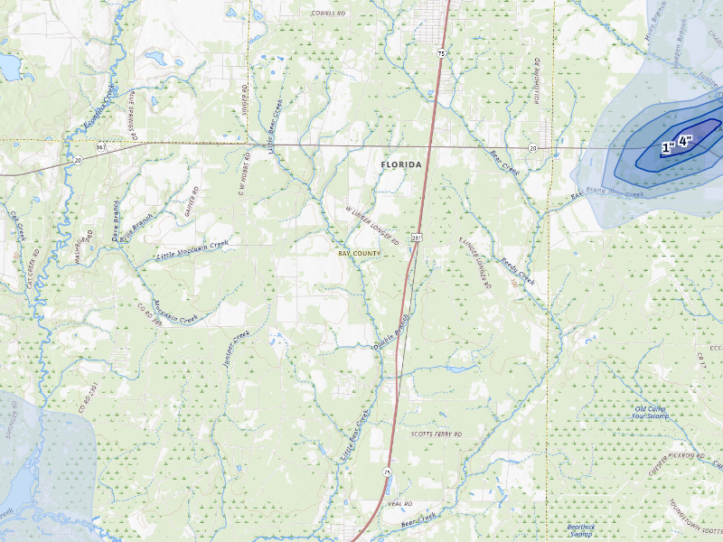 NEXRAD radar-signature map of the hail storm over Youngstown, FL on Aug 19, 2026